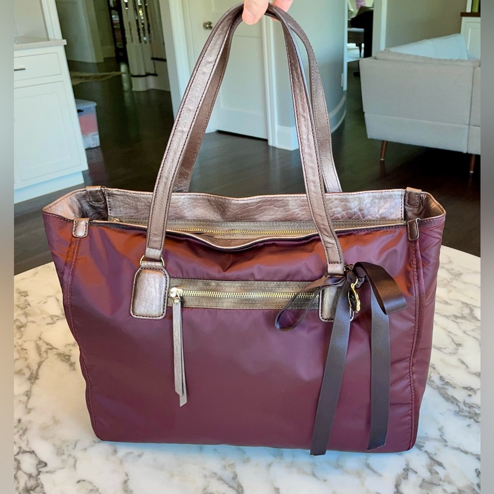 Henri Bendel Nylon & Leather Tote (Burgundy)